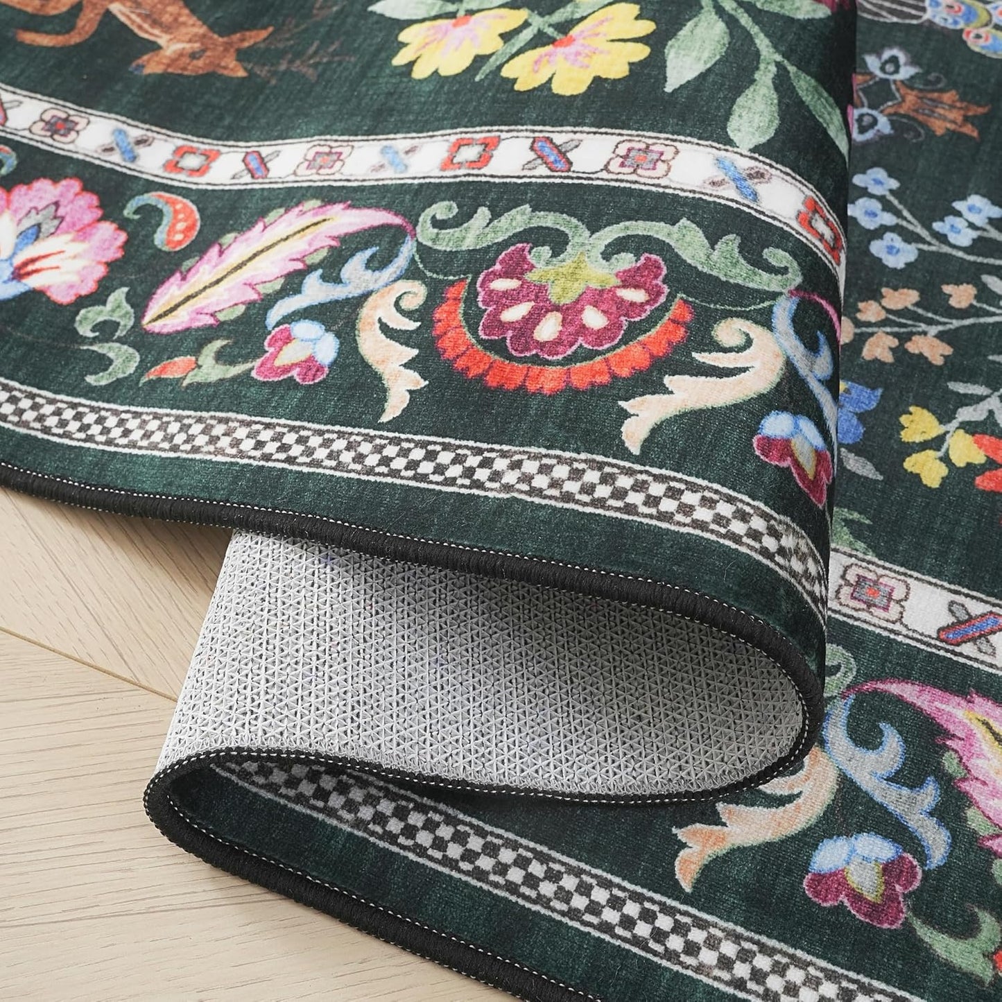 Runner Rug Washable Kitchen 2'x6' Floral Non-Slip for Entryway Indoor Soft Carpet Runner for Hallways, Kitchen, Laundry, Bedroom, Bathroom (Emerald Green)