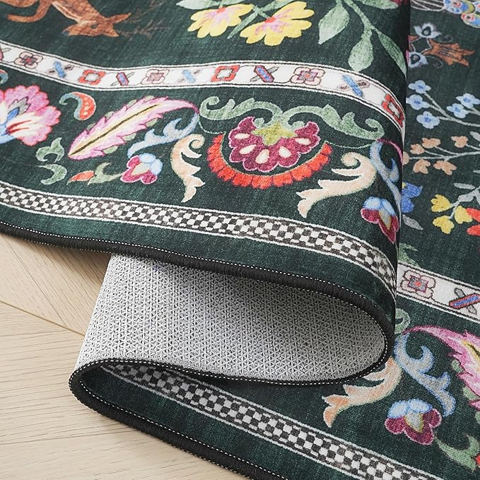 8x10 Area Rugs for Living Room Washable Rug Floral Non-Slip Large Rug for Living Room, Bedroom, Farmhouse, Dining Room, Kids Playroom (Emerald Green)