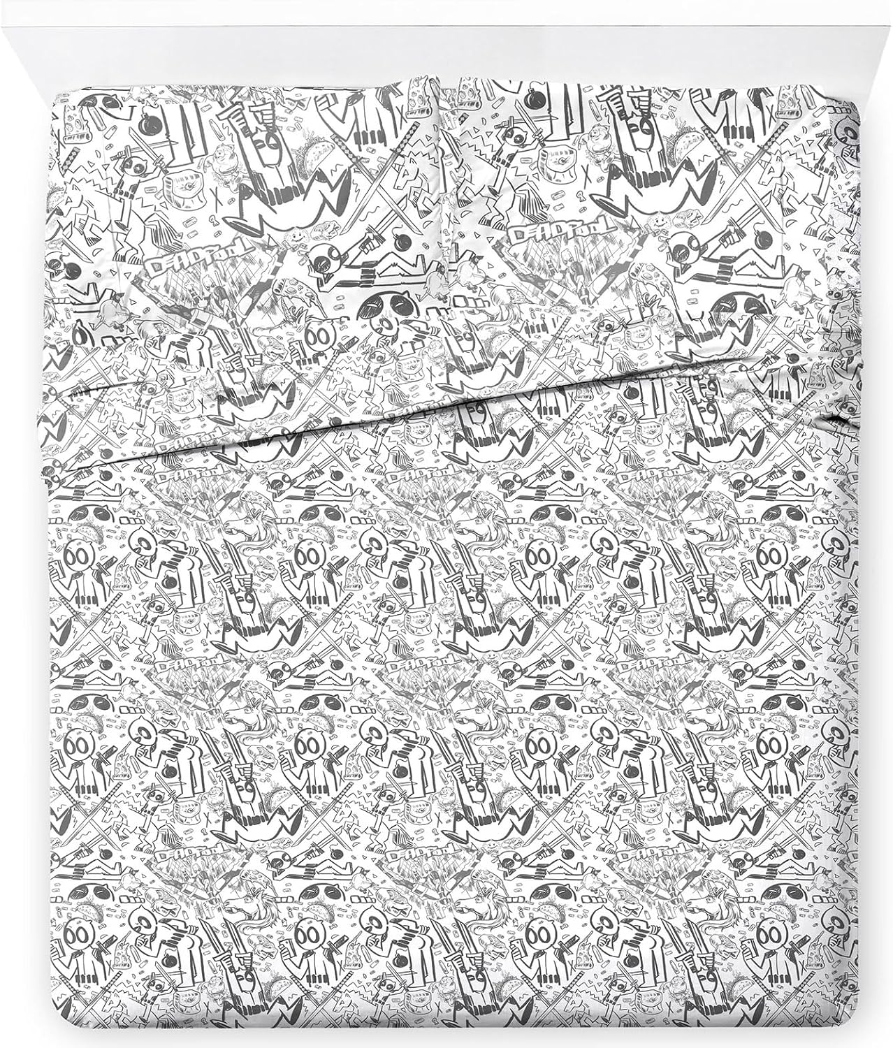 Jay Franco Sheet Set with Fitted, Flat Sheets & Pillow Cover - Ultra-Soft Bedding with Pillowcase for Room Decor, White - Deadpool, 4 Piece Full