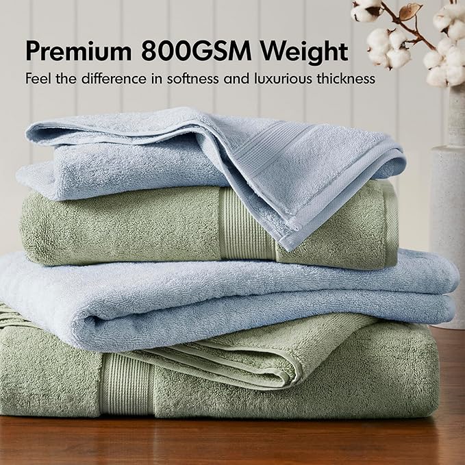Madison Park 800GSM 100% Cotton Luxurious Bath Towel Set, Multi-Sizes, Light Blue 8 Count