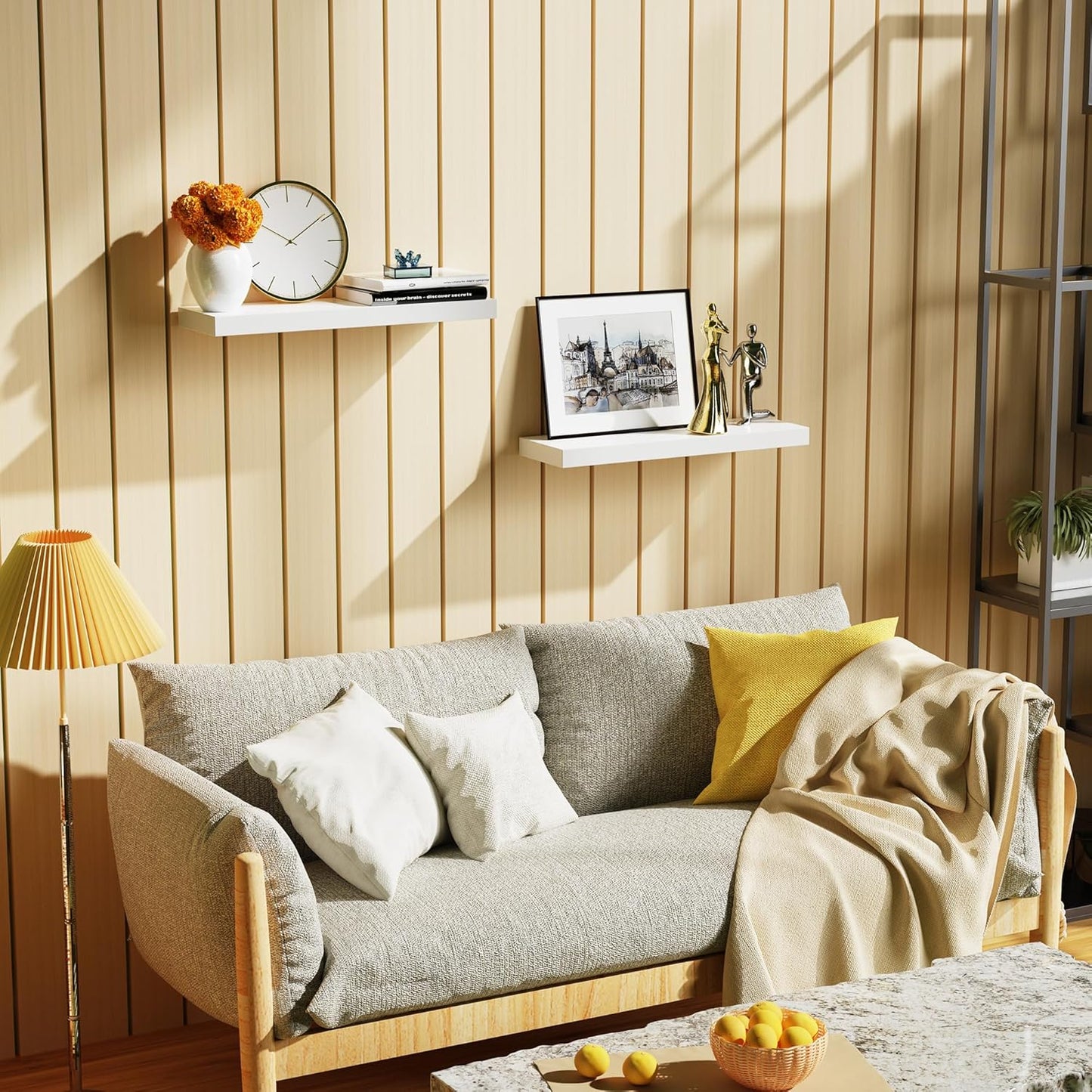 Bellsal Floating Shelves - White Engineered Wood Wall Shelf Set of 2, 24" Wall Mounted Floating Shelf for Kitchen, Living Room, Bedroom, Bathroom Storage, Book Shelf for Home Decor