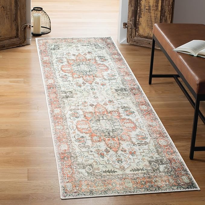 Keen Home Design 2x12 Rug - Machine Washable Runner Rug with Non-Slip Backing, Ideal for Hallway, Entryway, Kitchen, Laundry Room - Vintage, Easy Clean, Durable, Low Pile - (2'6" x 12')