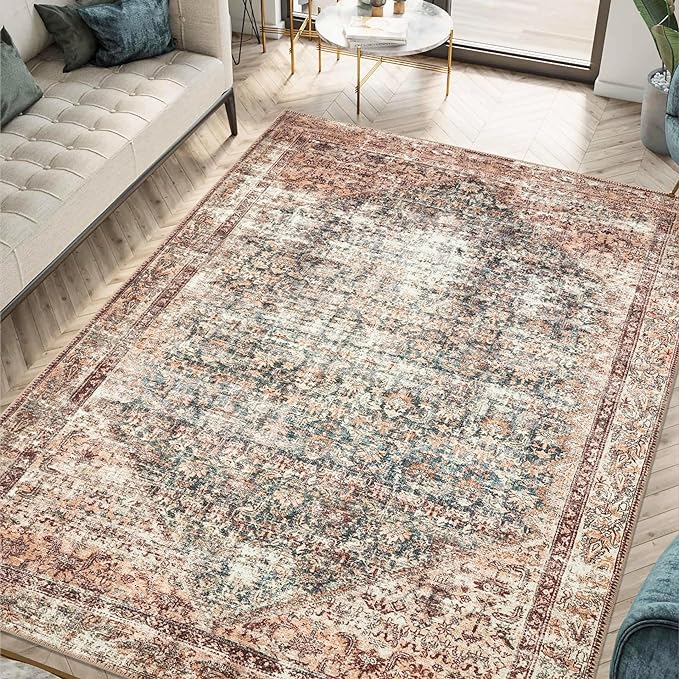 Keen Home Design 5x7 Rug - Machine Washable Area Rug with Non-Slip Backing, Ideal for Living Room, Dining Room, Bedroom - Vintage, Easy Clean, Durable, Low Pile - (5' x 7')