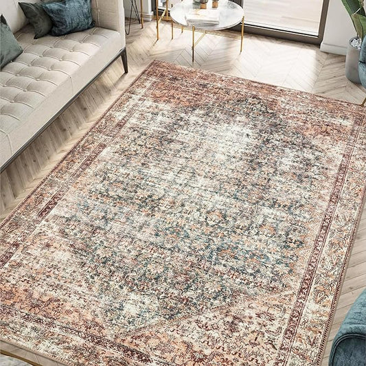 Keen Home Design 6x9 Rug - Machine Washable Area Rug with Non-Slip Backing, Ideal for Living Room, Dining Room, Bedroom - Vintage, Easy Clean, Durable, Low Pile - (6' x 9')