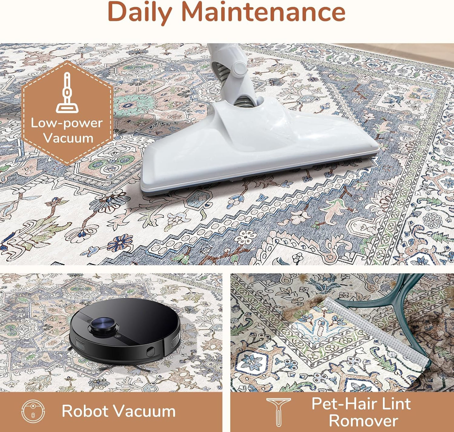 OPPODREAM Soft Area Rugs 3x5, Washable Rugs with Non Slip Backing, Low-Pile Throw 3x5 Carpet, Faux Cashmere 3 x 5 Carpet, Purple & Green & Cream