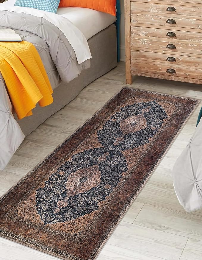 Keen Home Design 2x10 Rug - Machine Washable Runner Rug with Non-Slip Backing, Ideal for Hallway, Entryway, Kitchen, Laundry Room - Vintage, Easy Clean, Durable, Low Pile - (2'6" x 10')