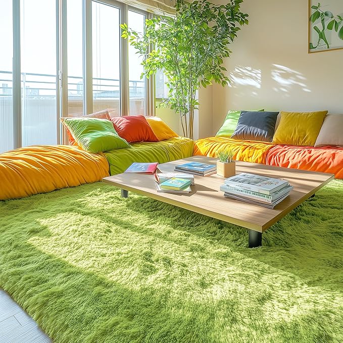 OLANLY 5x7 Machine Washable Large Area Rugs for Living Room, Bedroom, Soft Fluffy Shaggy Bedside Rug, Indoor Floor Carpet for Kids Girls and Boys, Dorms, Nursery, Home Decor Aesthetic, Grass Green