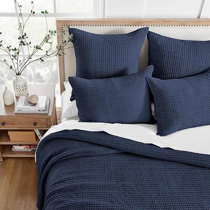 Levtex Home Mills Waffle Twin Bedspread Set (84x104in) with 1 Pillow Sham (26x20in) - Navy - 100% Cotton Twin Size Bedspread Set - Lightweight, Soft, Pre-Washed