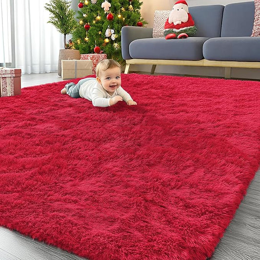 OLANLY 8x10 Machine Washable Large Area Rugs for Living Room, Bedroom, Soft Fluffy Shaggy Bedside Rug, Indoor Floor Carpet for Kids Girls and Boys, Dorms, Nursery, Home Decor Aesthetic, Red