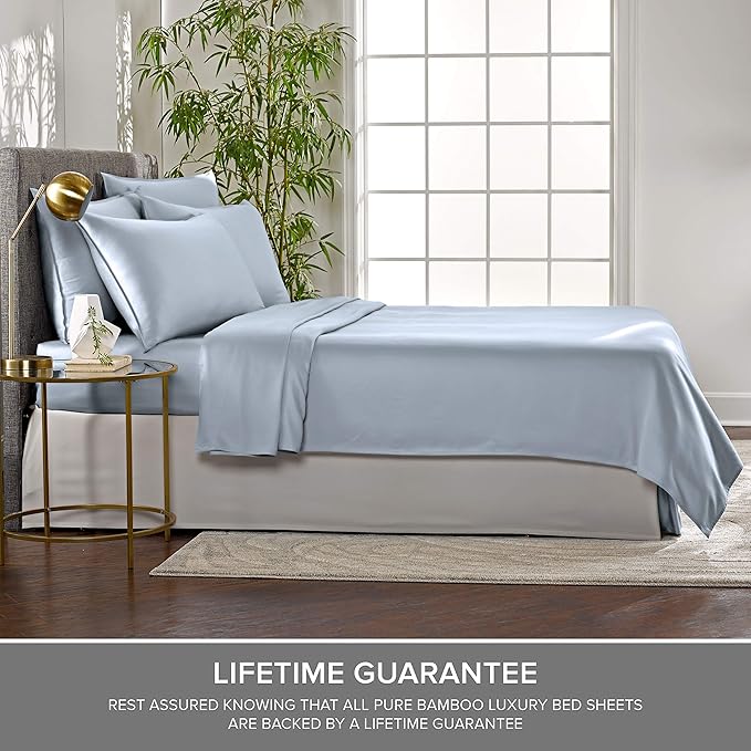 Split King Sheets by Pure Bamboo, Genuine 100% Organic Viscose Derived from Bamboo Bed Sheet Set, Soft & Cooling, Double Stitching *Not for Split Top (Split King, Sterling Blue)