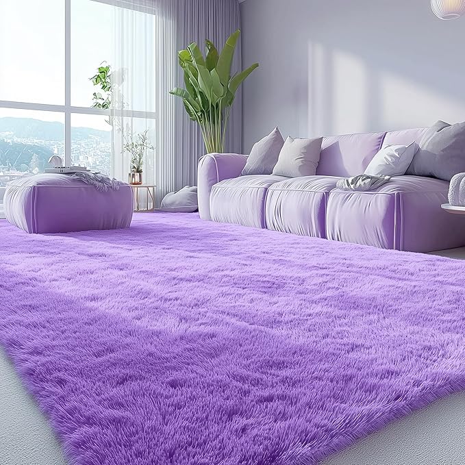 OLANLY 9x12 Machine Washable Large Area Rugs for Living Room, Bedroom, Soft Fluffy Shaggy Bedside Rug, Indoor Floor Carpet for Kids Girls and Boys, Dorms, Nursery, Home Decor Aesthetic, Purple