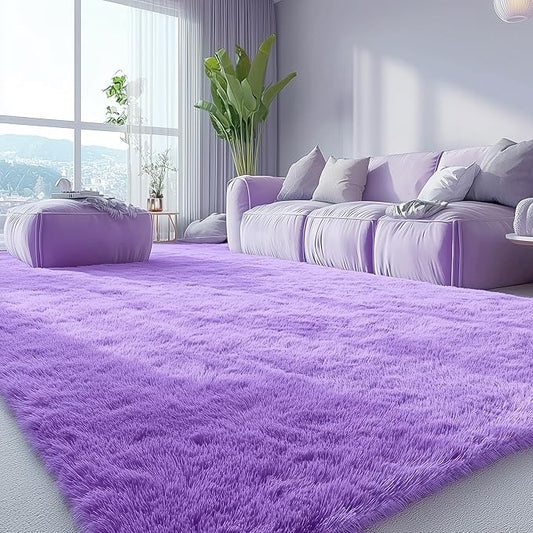 OLANLY 9x12 Machine Washable Large Area Rugs for Living Room, Bedroom, Soft Fluffy Shaggy Bedside Rug, Indoor Floor Carpet for Kids Girls and Boys, Dorms, Nursery, Home Decor Aesthetic, Purple