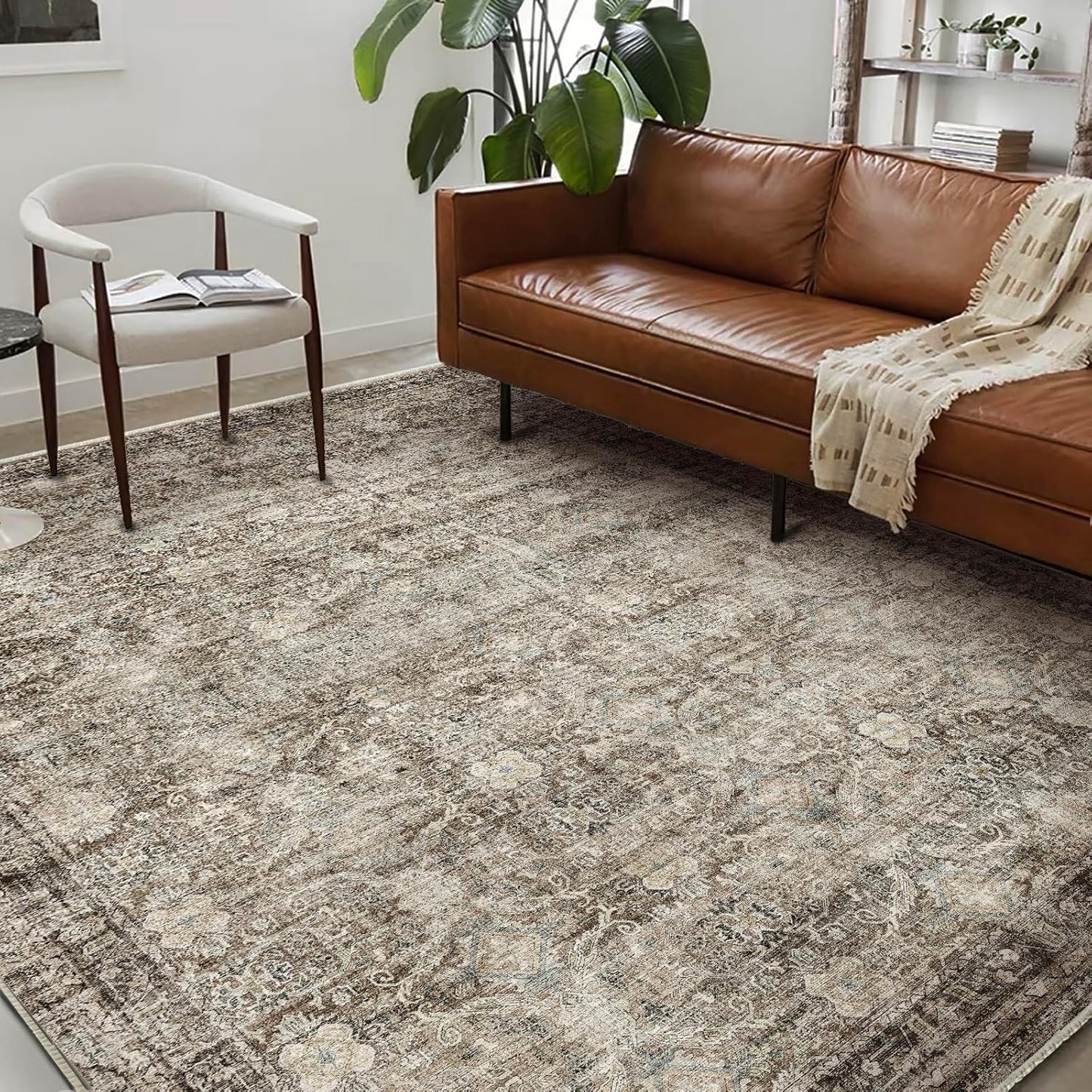Washable Area Rug 10'x14' Boho Design Non-Shedding Easy Care Ideal for High Traffic Areas in Living Room Bedroom Office Coffee Table Kitchen Large Carpet