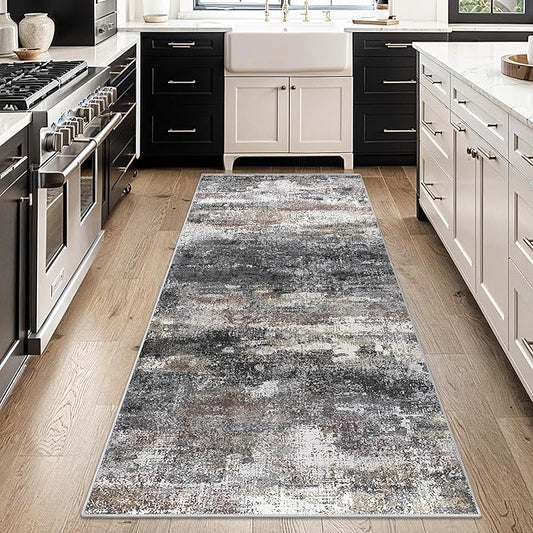 Runner Rug for Hallway Kitchen 2x8 Machine Washable Runners Rug for Entryway, Dark Gray Soft Modern Abstract Throw Rugs, Floor Carpet with Non Slip Rubber Backing