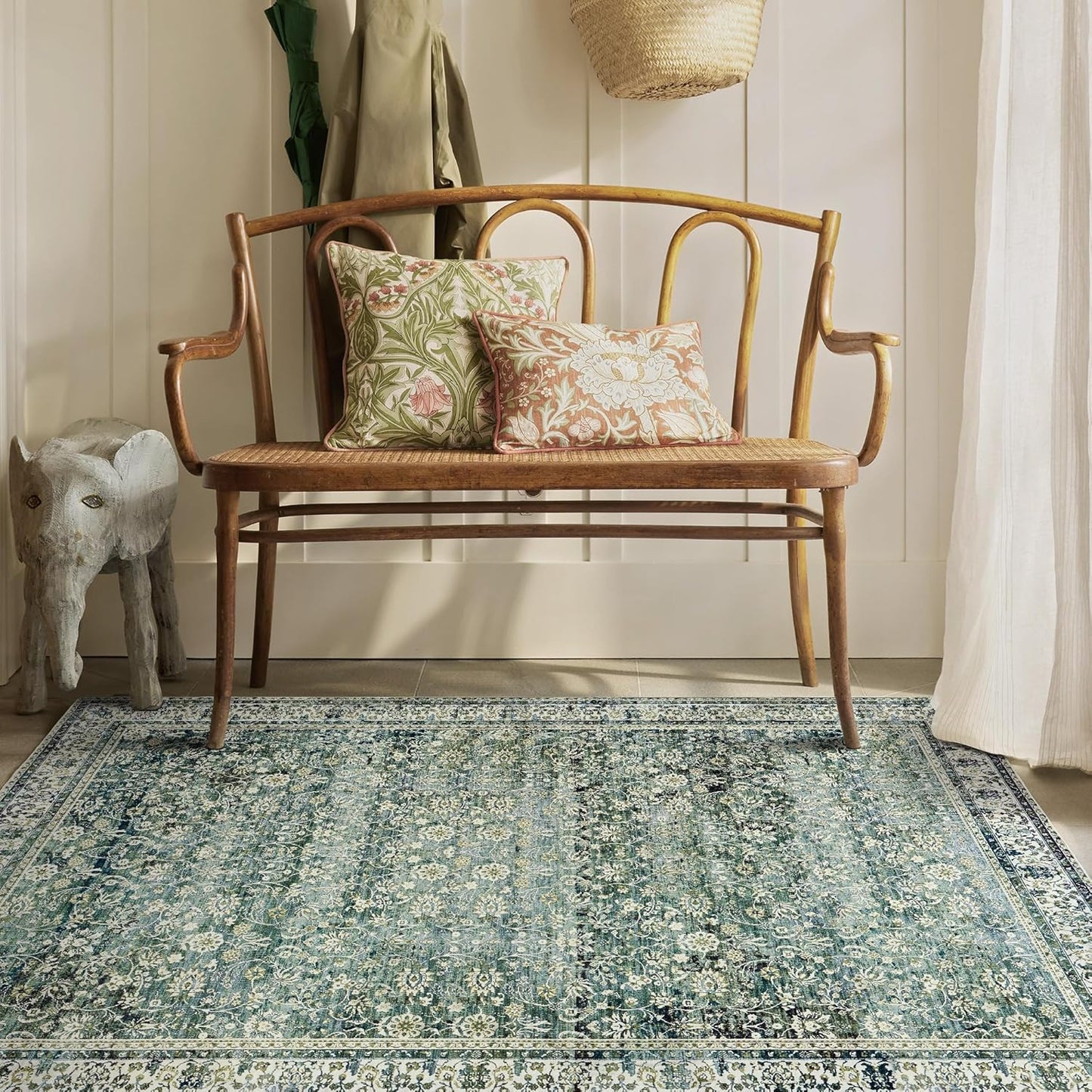 3x5 Area Rug for Entryway Indoor,Washable Non Slip Boho Ultra Thin Entry Way Rugs for Inside House,3 x 5,Dark Green