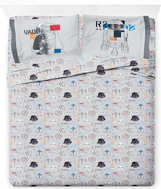 Jay Franco Kids Sheet Set with Fitted, Flat Sheets & Pillow Cover - Ultra-Soft Bedding with Pillowcase for Room Decor, Gray - Star Wars, 4 Piece Queen