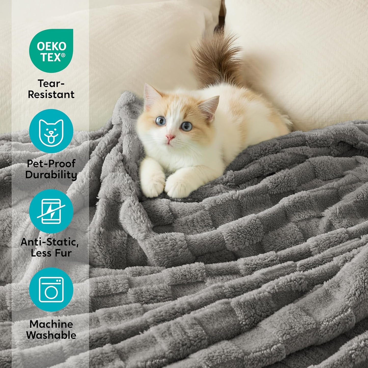 Joiedomi Queen Size Blanket for Bed, Soft Grey Fleece Checkered Blankets Gifts for Women Mom Girls, 280GSM Cozy Cute Soft Throw Home Room Decor Aesthetic Gifts 90x90 Inches