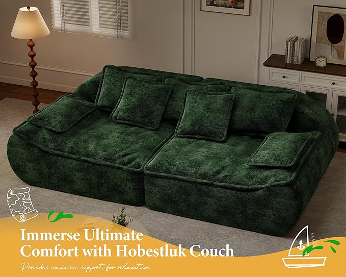 Hobestluk Sectional Sofa Couches 3-Seater Modular Sofa, 87'' Comfy Loveseat with Throw, Deep Seat Small Sofa for Compact Space, Memory Foam Sectional Couches for Living Room, Office, Apartment