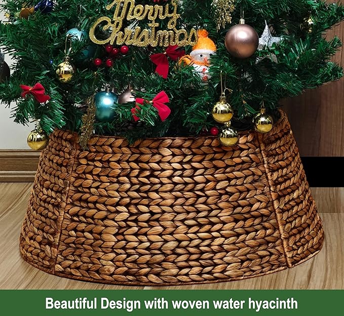 CENBOSS Rattan Christmas Tree Collar, Wicker Tree Skirt & Stand Base Cover (Brown Wash, 42 inch)