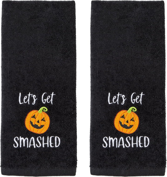 SKL Home Halloween Let's Get Smashed 100% Cotton Embroidered 2pc Hand Towel Set, Decorative for Bath/Kitchen/Bar & Gift, Black
