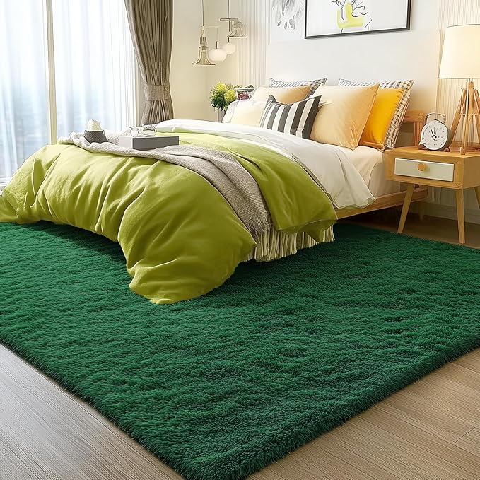 OLANLY 6x9 Machine Washable Large Area Rugs for Living Room, Bedroom, Soft Fluffy Shaggy Bedside Rug, Indoor Floor Carpet for Kids Girls and Boys, Dorms, Nursery, Home Decor Aesthetic, Dark Green