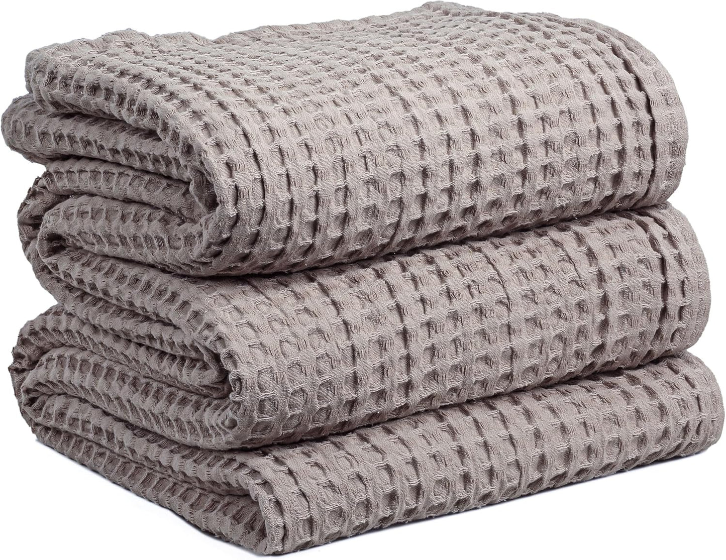 HILLFAIR 100% Cotton Blanket- 120"x120" XXL Oversized King Bed Blankets- Family Size 10 ft x 10 ft Big- Waffle Blankets- All Season Soft Breathable- Extra Large King Cotton Blanket for Bed- Khaki