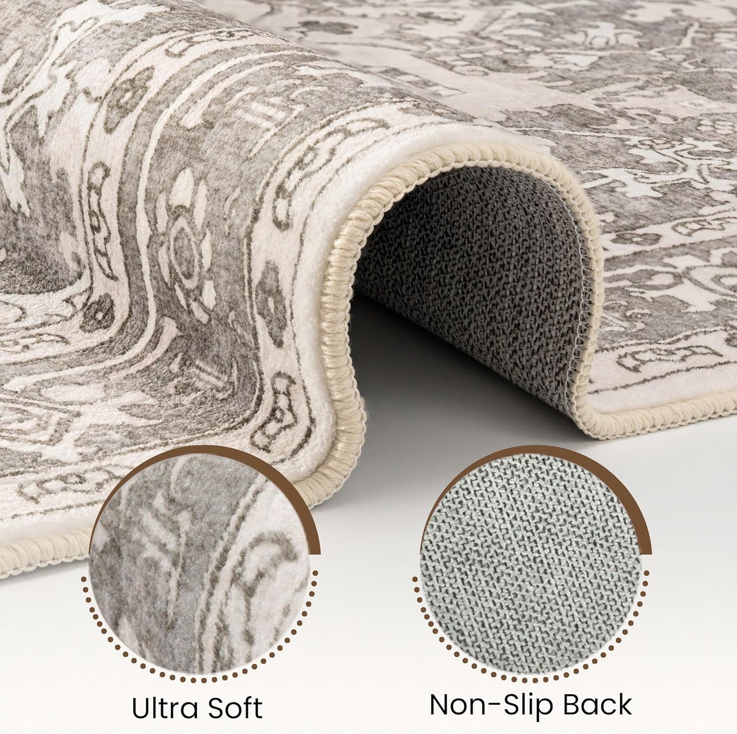 Washable Area Rug 4x6 | Non Slip Area Rug for Living Room, Bedrooms, Dining Room | Ultra-Soft Flannel Carpet Area with Rubber Backing (Brown, 4x6)