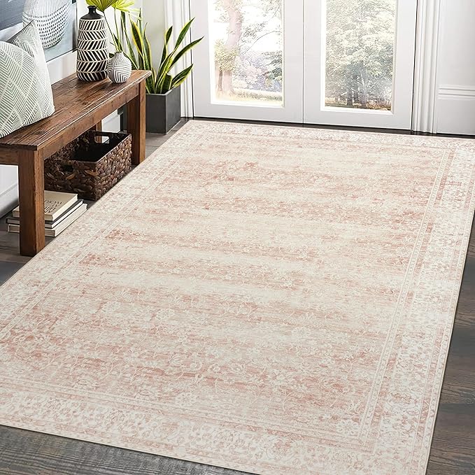 Pink Boho Font Door Mat for Indoor Entrance Washable Non Slip Cute Vintage Floral Aesthetic 4x6 Area Rugs for Entryway Entry