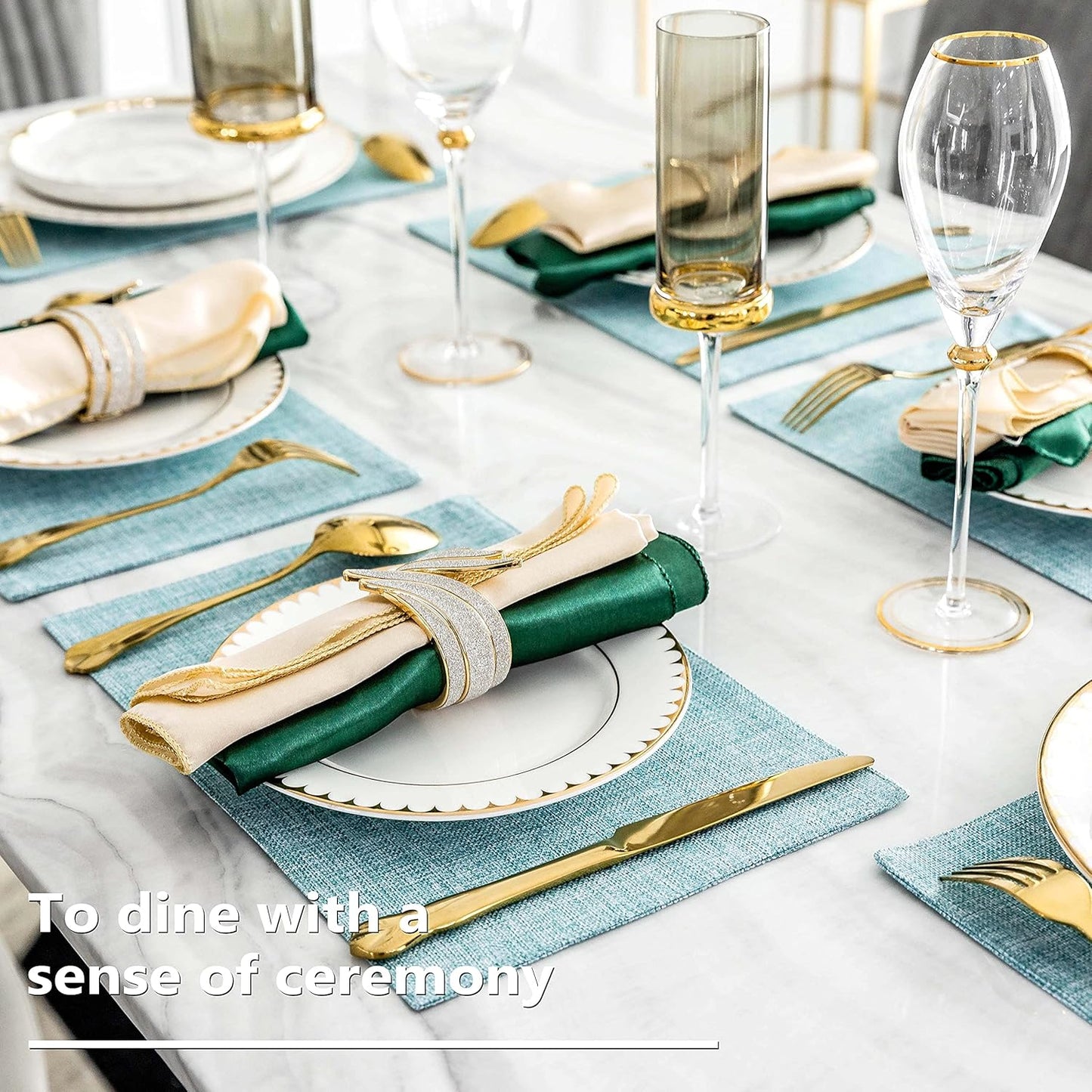 Home Brilliant Placemats Set of 6 Heat Resistant Dining Table Place Mats for Kitchen Table Party Decoration, 13 x 19 inches, Teal