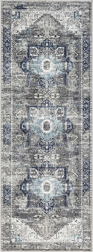 Keen Home Design 2x10 Rug - Machine Washable Runner Rug with Non-Slip Backing, Ideal for Hallway, Entryway, Kitchen, Laundry Room - Vintage, Easy Clean, Durable, Low Pile - (2'6" x 10')