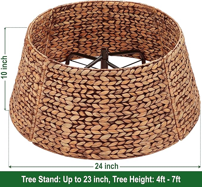 CENBOSS Rattan Christmas Tree Collar, Wicker Tree Skirt & Stand Base Cover (Brown Wash, 24 inch)
