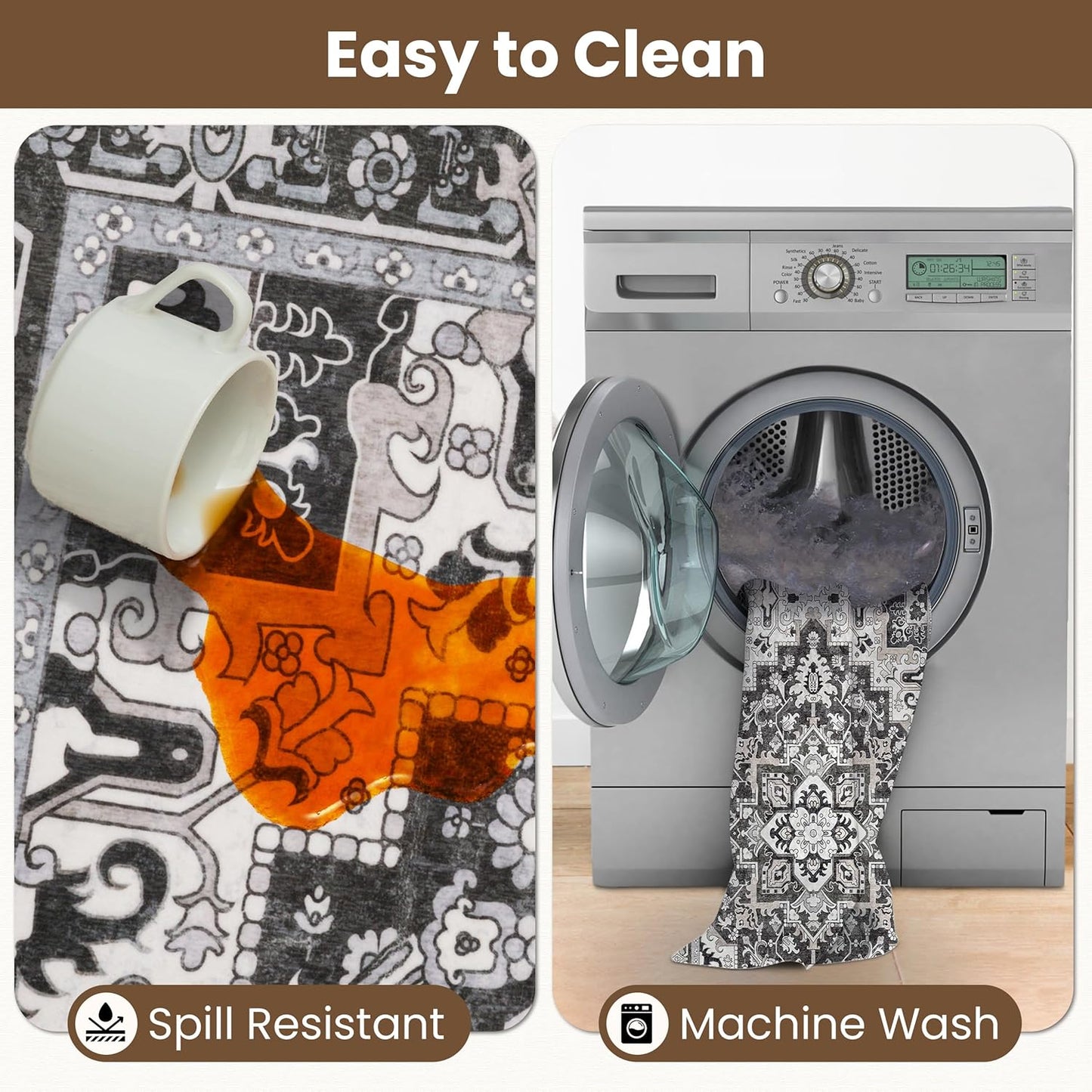 Washable Runner Rug 2.5x8 | Non Slip Rug Runners for Hallways, Entryways, Kitchens, Bathrooms, Bedrooms | Ultra-Soft Flannel Carpet Runners with Rubber Backing (Charcoal, 2.5x8)