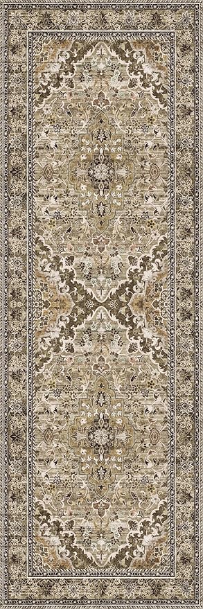 Washable Runner Rug 2x6 | Non Slip Rug Runners for Hallways, Entryways, Kitchens, Bathrooms, Bedrooms | Ultra-Soft Flannel Carpet Runners with Rubber Backing (Sage Grey Brown, 2x6)