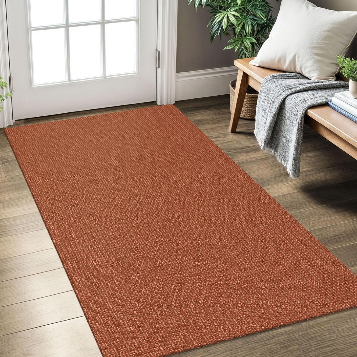 KOZYFLY Rugs for Entryway 3x5 ft Washable Area Rug Non Slip Rubber Backed Entry Rug Woven Indoor Door Mat Cotton Kitchen Rugs Floor Carpet for Entryway, Foyer, Backdoor, Orange/Tan