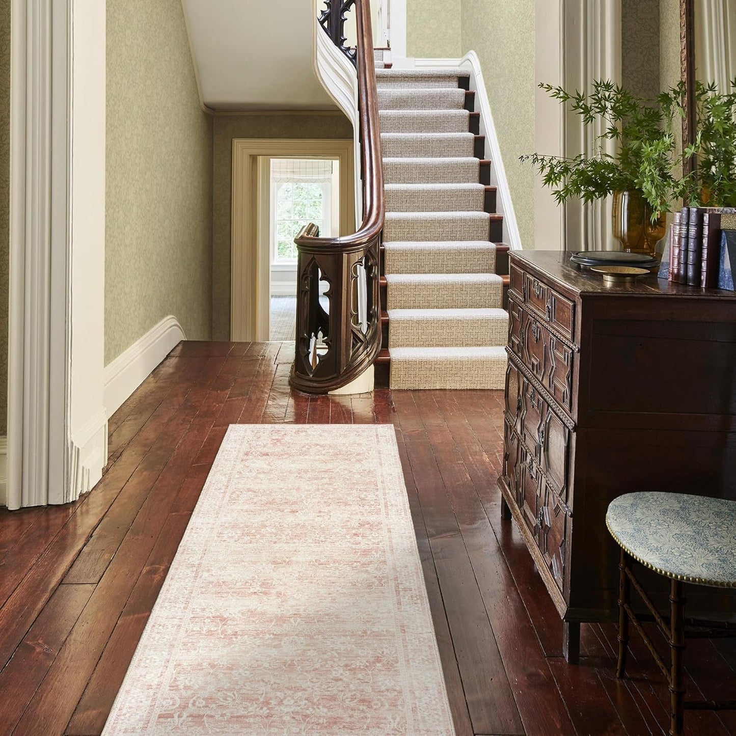 Pink Boho Runner Rugs for Hallway Kitchen Bathroom Washbale Non Slip Cute Bed Side Bedroom Floor Laundry Room Rug Runners,2x6,24 x 72 Inch