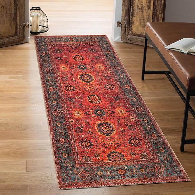 Keen Home Design 2x10 Rug - Machine Washable Runner with Non-Slip Backing, Ideal for Hallway, Entryway, Kitchen, Laundry Room - Vintage, Easy Clean, Durable, Low Pile Rug - (2'6" x 10')