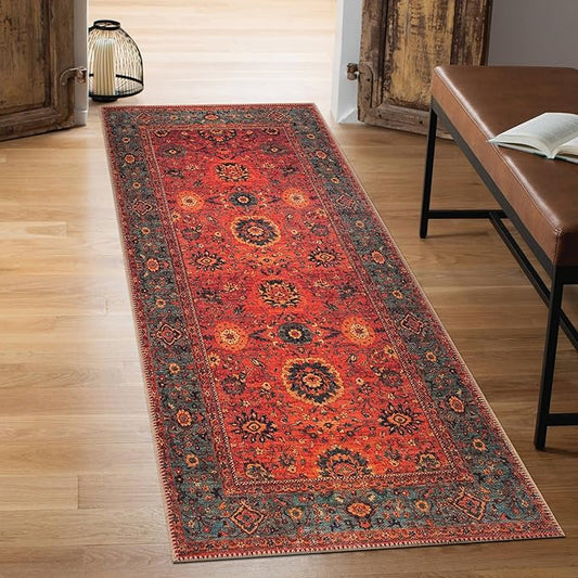 Keen Home Design 2x10 Rug - Machine Washable Runner with Non-Slip Backing, Ideal for Hallway, Entryway, Kitchen, Laundry Room - Vintage, Easy Clean, Durable, Low Pile Rug - (2'6" x 10')