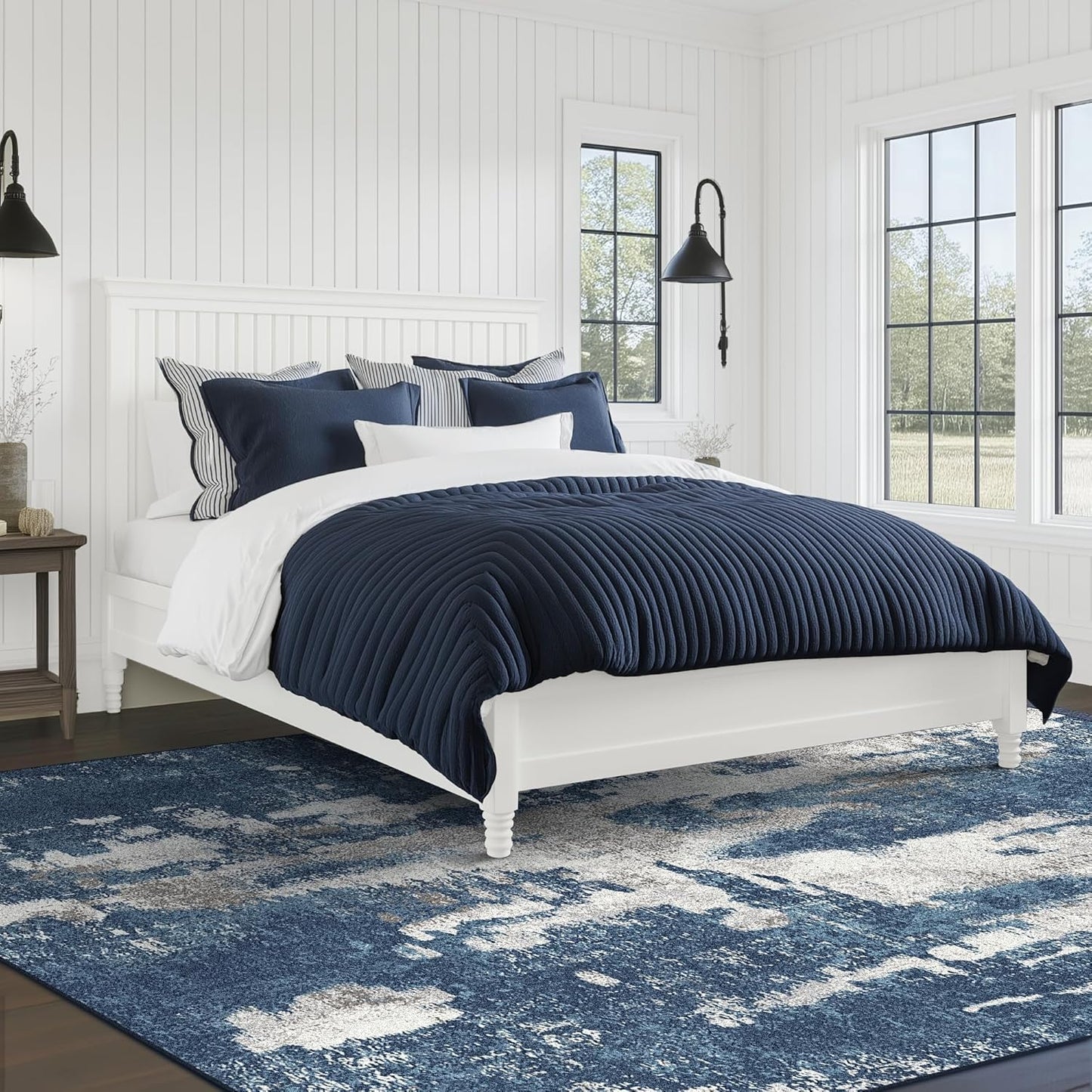 Area Rugs 5x7 for Living Room Bedroom Machine Washable Modern Abstract Soft Large Blue Rugs with Non Slip Backing, Floor Carpet for Dining Room