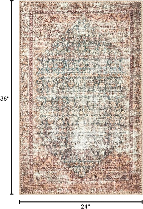 Keen Home Design 2x3 Rug - Machine Washable Entry Rug with Non-Slip Backing, Ideal for Enteryway, Kitchen, Bathroom, Laundry Room - Vintage, Easy Clean, Durable, Low Pile - (2' x 3')