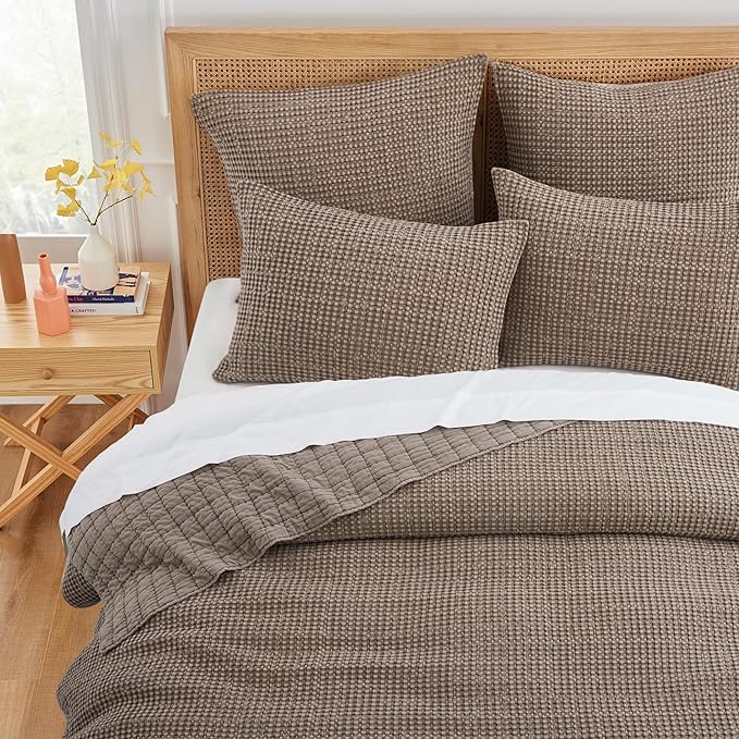 Levtex Home Mills Waffle Full/Queen Quilt Set (88x92in) with 2 Pillow Shams (26x20in) - Cocoa - Cotton Waffle Full/Queen Size Quilt Bedding Set - Lightweight, Soft, Pre-Washed