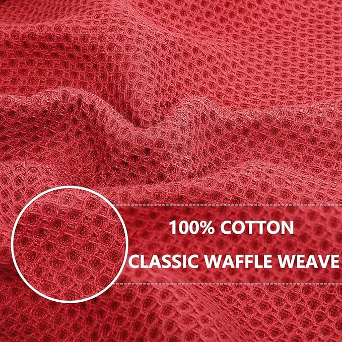 Homaxy 100% Cotton Waffle Weave Kitchen Dish Cloths, Ultra Soft Absorbent Quick Drying Dish Towels, 12 x 12 Inches, 12-Pack, Brick Red