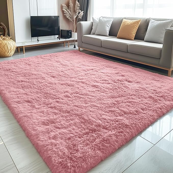 OLANLY 5x8 Machine Washable Large Area Rugs for Living Room, Bedroom, Soft Fluffy Shaggy Bedside Rug, Indoor Floor Carpet for Kids Girls and Boys, Dorms, Nursery, Home Decor Aesthetic, Pale Pink