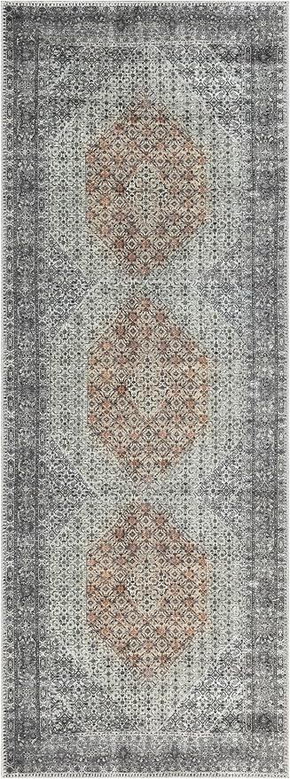 Keen Home Design 2x12 Rug - Machine Washable Runner Rug with Non-Slip Backing, Ideal for Hallway, Entryway, Kitchen, Laundry Room - Vintage, Easy Clean, Durable, Low Pile - (2'6" x 12')