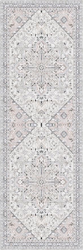 Washable Runner Rug 2x6 | Non Slip Rug Runners for Hallways, Entryways, Kitchens, Bathrooms, Bedrooms | Ultra-Soft Flannel Carpet Runners with Rubber Backing (Beige Blue, 2x6)