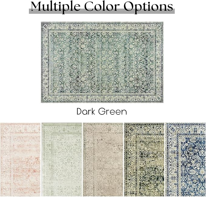 3x5 Area Rug for Entryway Indoor,Washable Non Slip Boho Ultra Thin Entry Way Rugs for Inside House,3 x 5,Dark Green