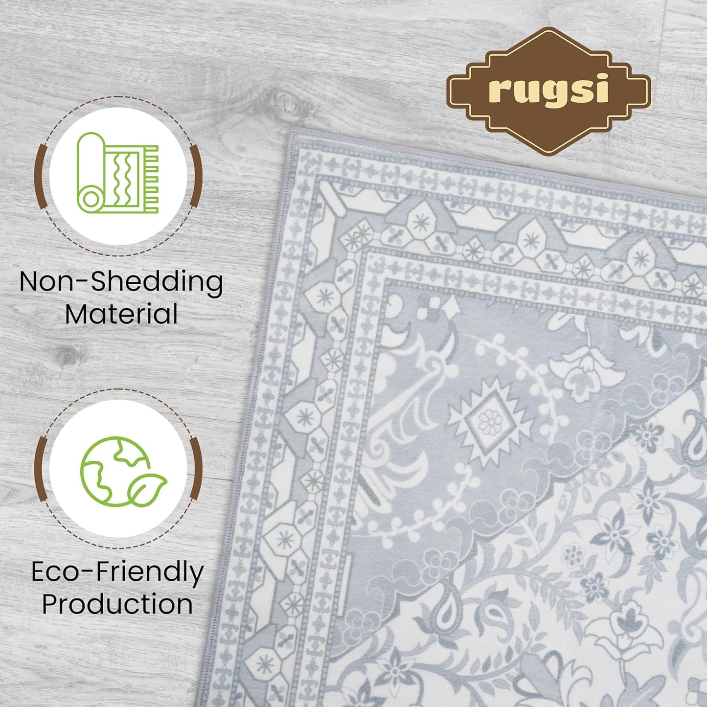 Washable Runner Rug 2.5x8 | Non Slip Rug Runners for Hallways, Entryways, Kitchens, Bathrooms, Bedrooms | Ultra-Soft Flannel Carpet Runners with Rubber Backing (Glacier Grey, 2.5x8)