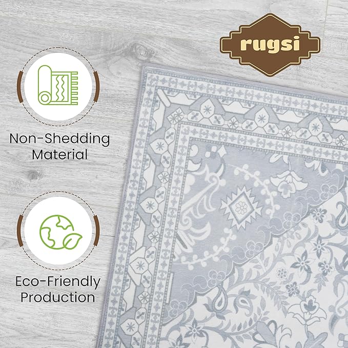 Washable Runner Rug 2x6 | Non Slip Rug Runners for Hallways, Entryways, Kitchens, Bathrooms, Bedrooms | Ultra-Soft Flannel Carpet Runners with Rubber Backing (Glacier Grey, 2x6)