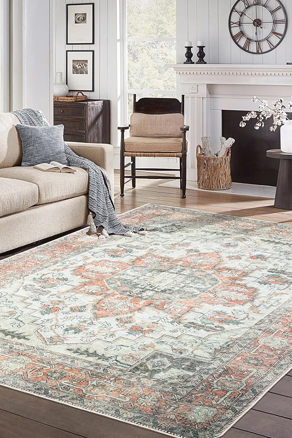 Keen Home Design 5x7 Rug - Machine Washable Area Rug with Non-Slip Backing, Ideal for Living Room, Dining Room, Bedroom - Vintage, Easy Clean, Durable, Low Pile - (5' x 7')