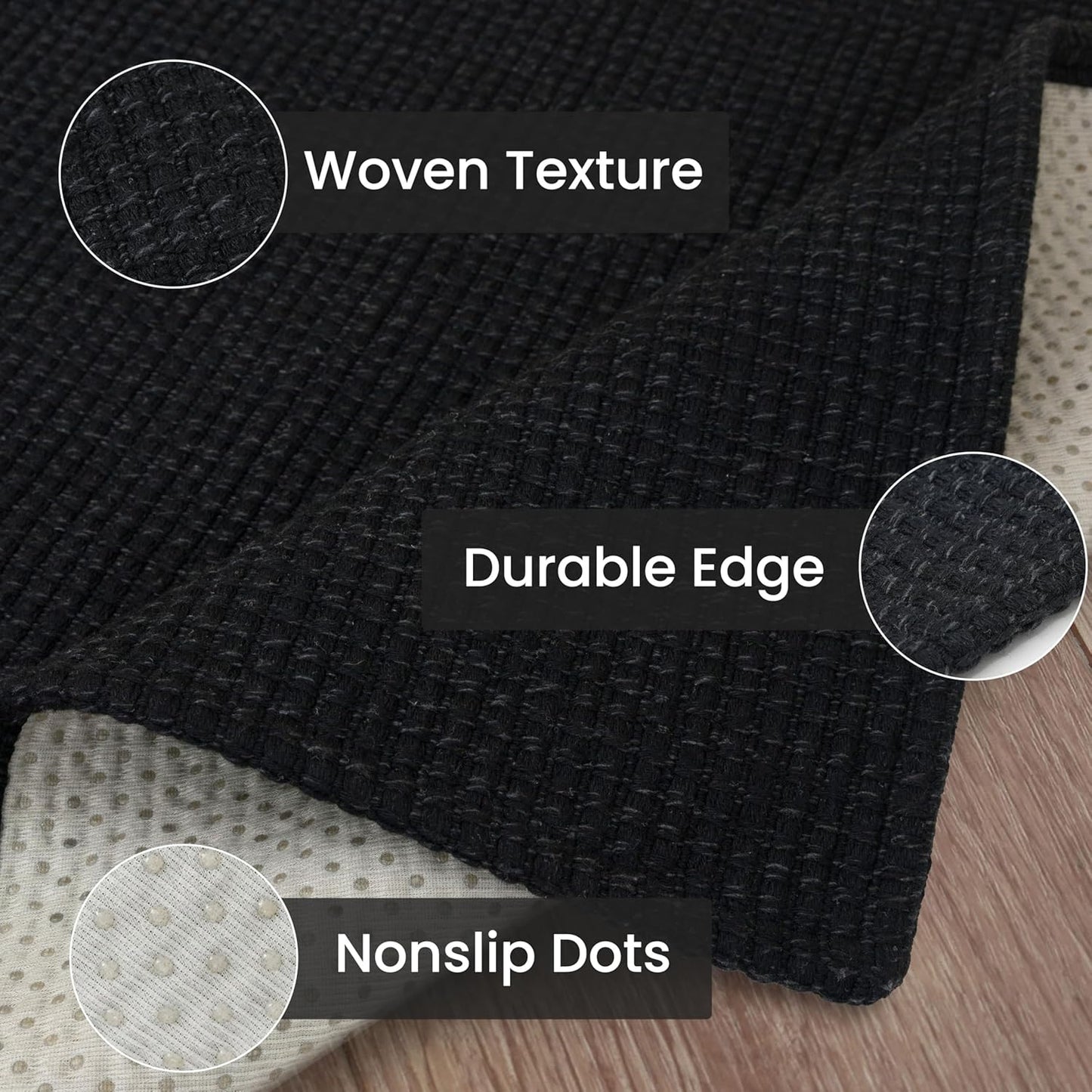 IOHOUZE Washable Area Rug 4x6 Non Slip Rubber Backed Woven Rugs for Entryway Indoor Bedroom Rugs Kitchen Rug Floor Throw Carpet for Entrance Front Door Living Room, Black/Grey