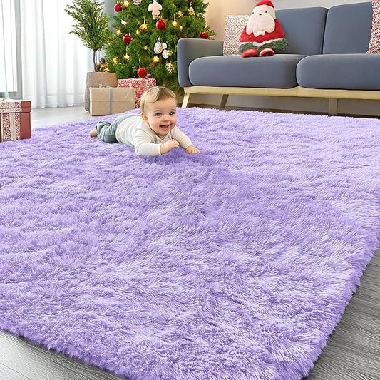 OLANLY 8x10 Machine Washable Large Area Rugs for Living Room, Bedroom, Soft Fluffy Shaggy Bedside Rug, Indoor Floor Carpet for Kids Girls and Boys, Dorms, Nursery, Home Decor Aesthetic, Light Purple